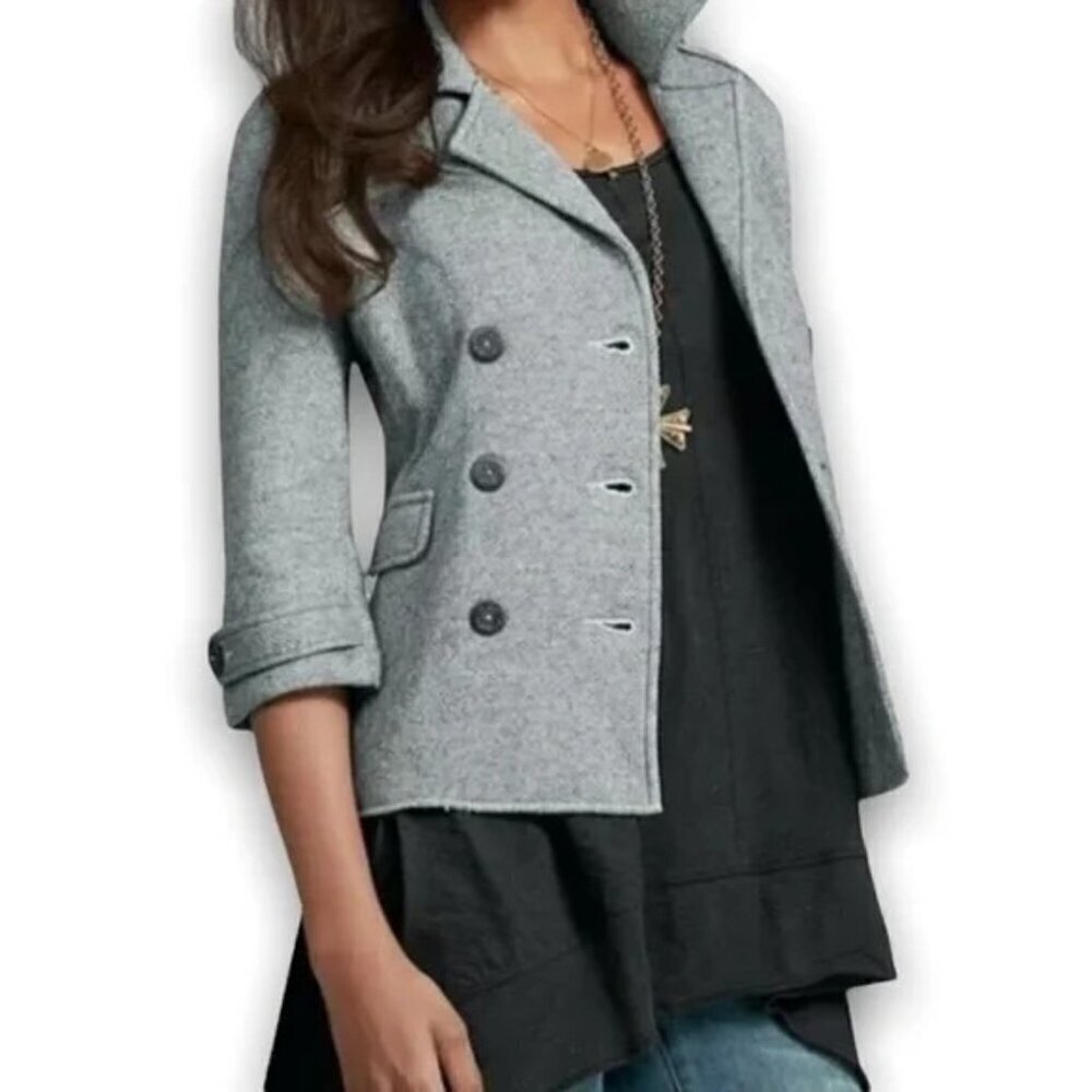 CABI Shrunken Peacoat Nautical Style Jacket 3/4 Sleeves Gray Sz S #393 EUC